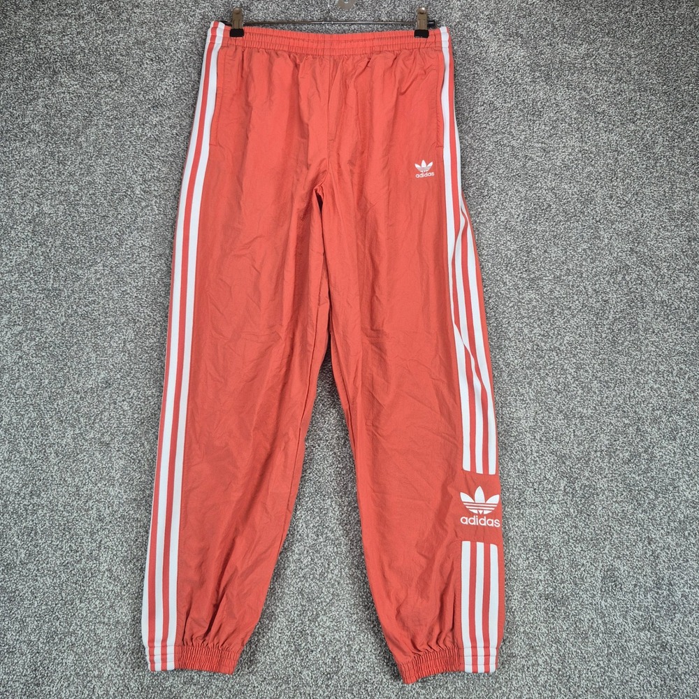 Adidas Track Pants Womens Medium Coral Orange 3-Stripe Joggers